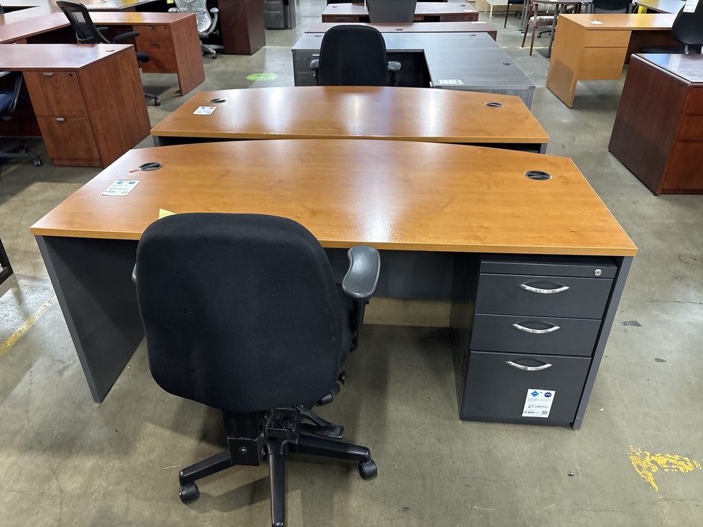 36" x 72" Bowfront Desk Shell (Charcoal / Cherry),  (ped sold seperate)