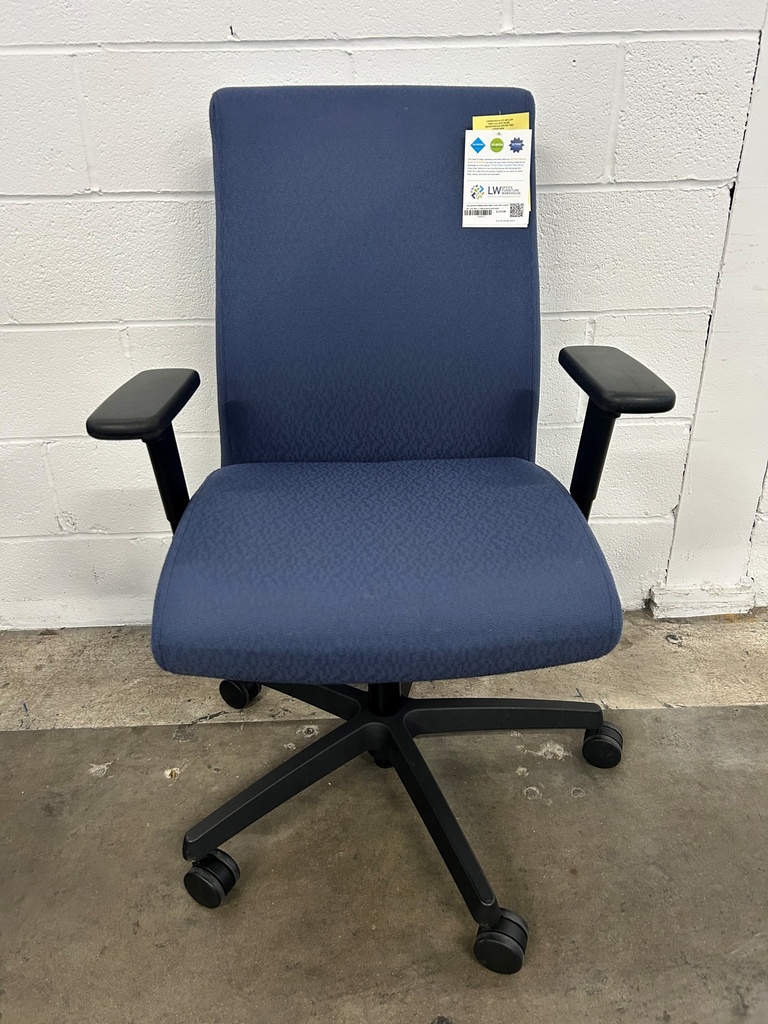 Hon Ignition Midback Blue fabric work chair, syncro tilt, seat slide, & independent back angle