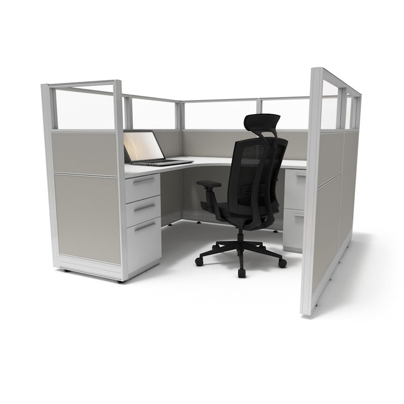 Euroline - Sunline 6x6 Workstation - 53" Tall Panels with Glass and one BBF (call for pricing and variation)