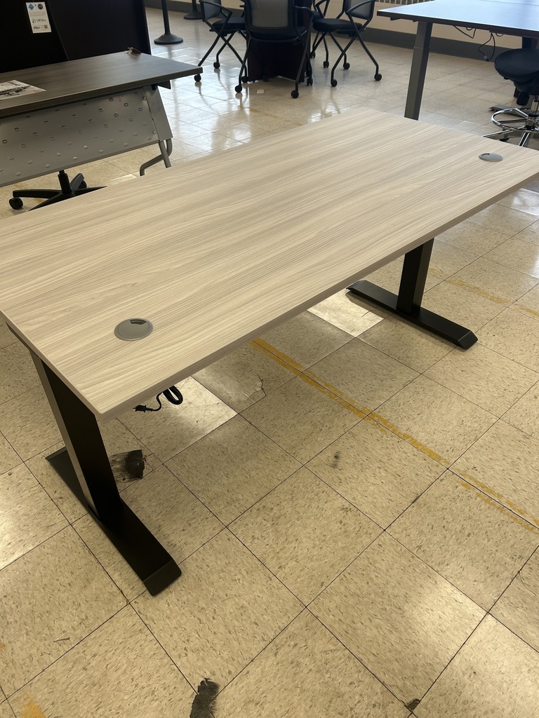 Euroline iRize Height Adjustable Desk with Flat Edge Top, 30″ x 60″ - Harbor Elm