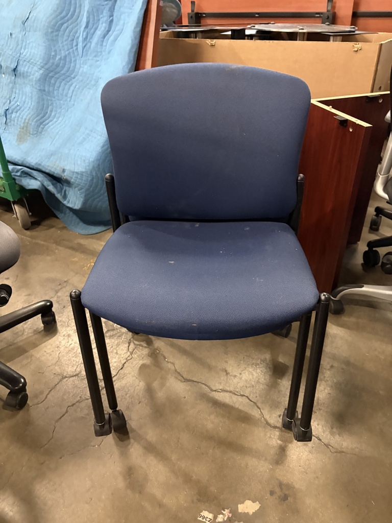 Side chair with Casters, Armless, Blue Fabric