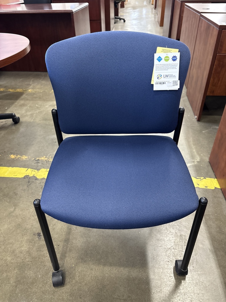 Side chair with Casters, Armless, Blue Fabric