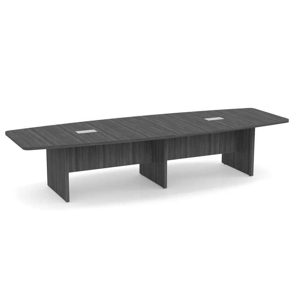Boat Shaped Conference Table with Slab Base Coastal Gray