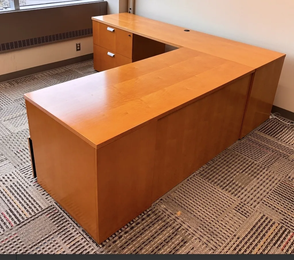Kimball Maple veneer Left Handed L-desk  90" x 90"