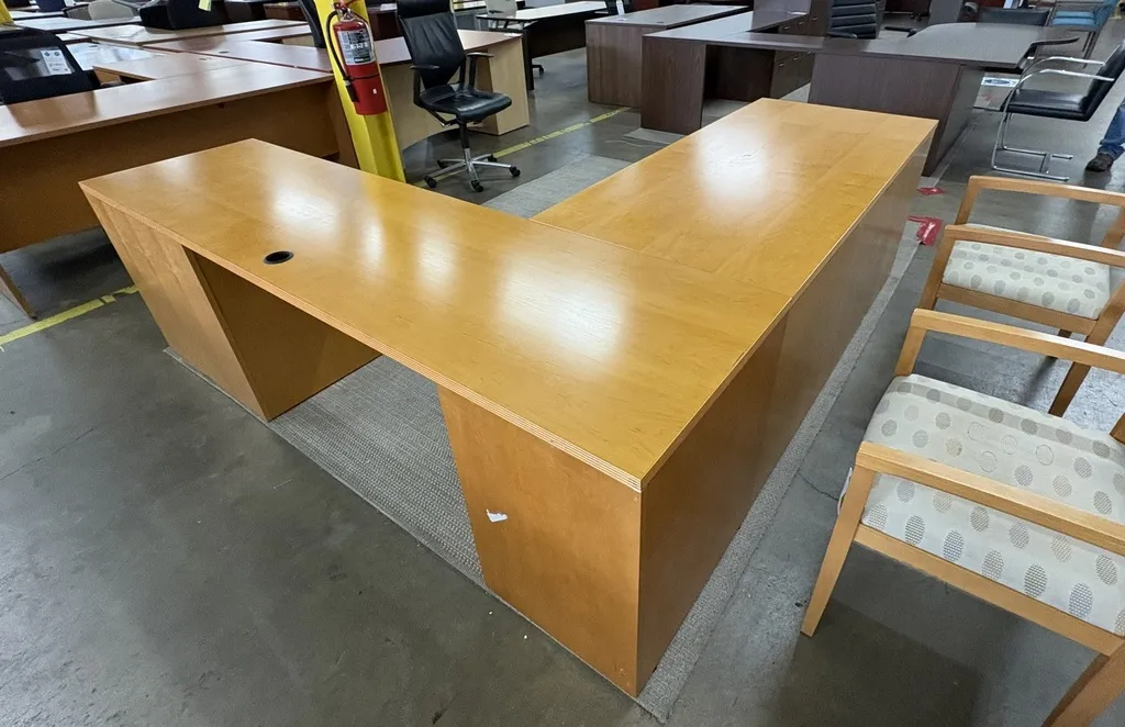 Kimball Maple veneer Right Handed L-desk  90" x 90"