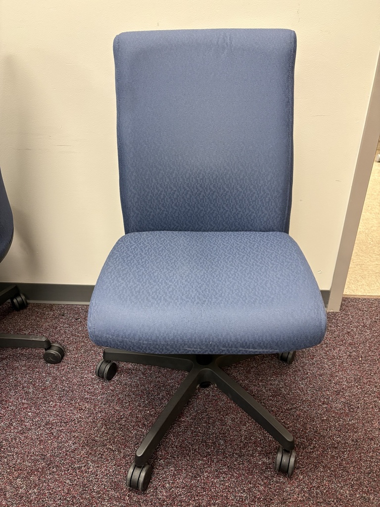 Hon Ignition Midback Blue fabric work chair, syncro tilt, seat slide, & ind. back angle, armless