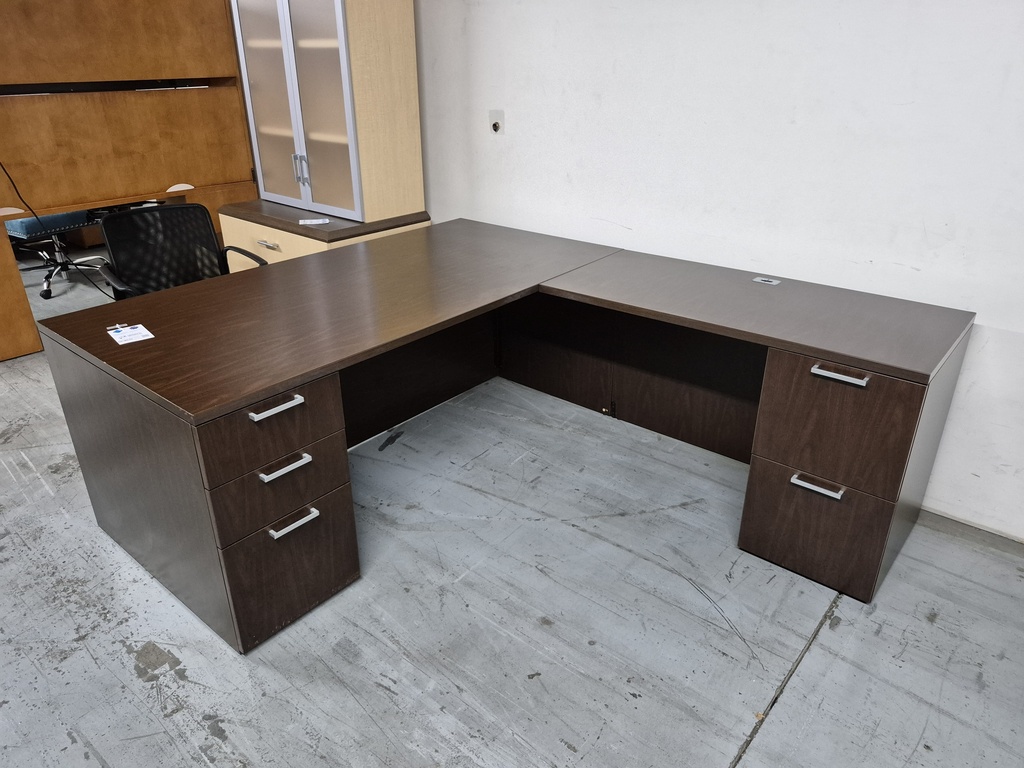 72x84 Espresso L Shape Desk - RH, Double Ped