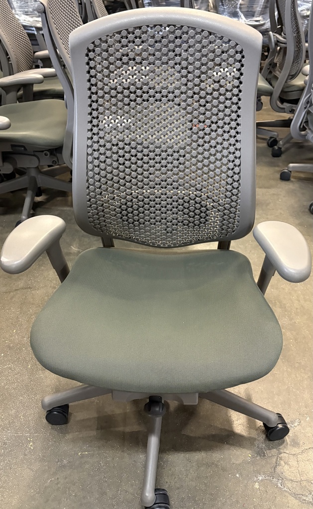 Herman Miller V2 Celle Task Chair -Green FABRIC Seat,  adj arms  