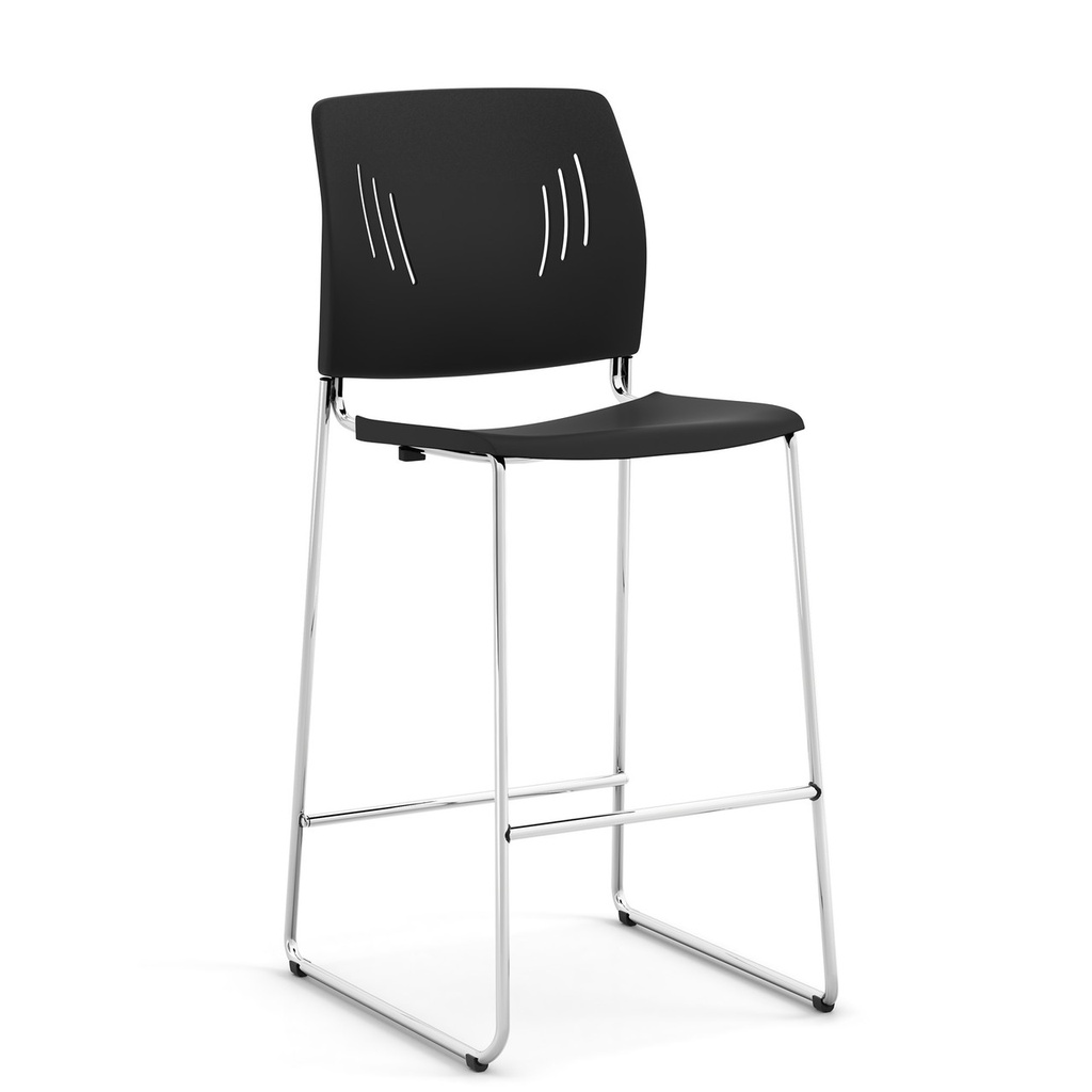 COE- Rise Stool Polyurethane Stool with Footrest and Chrome Base- Black