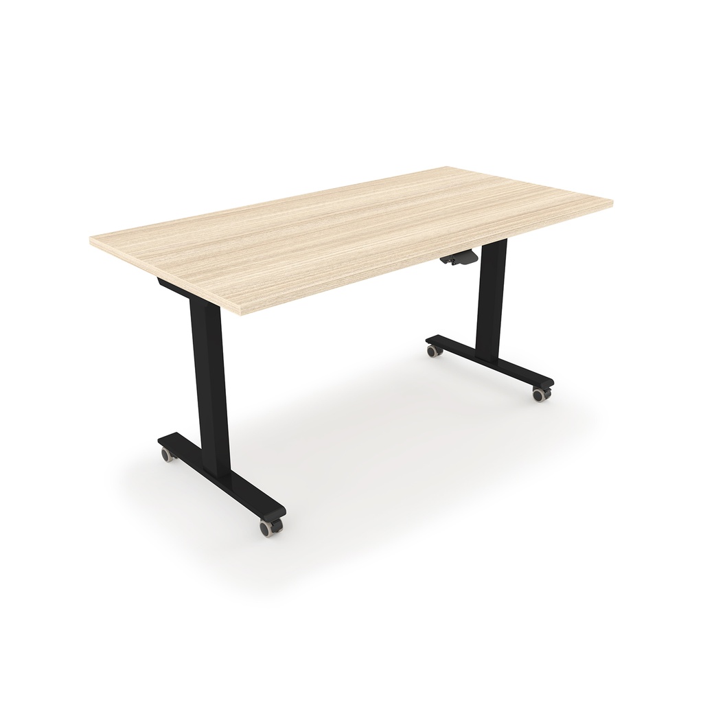Connect Training Table with Flat Edge Top, 30″ x 60″ - Coastal Dune w/Black Legs
