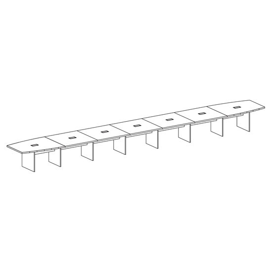 Expandable Boat Shaped Conference Table with Slab Base - 30', Mahogany laminate, with grommets