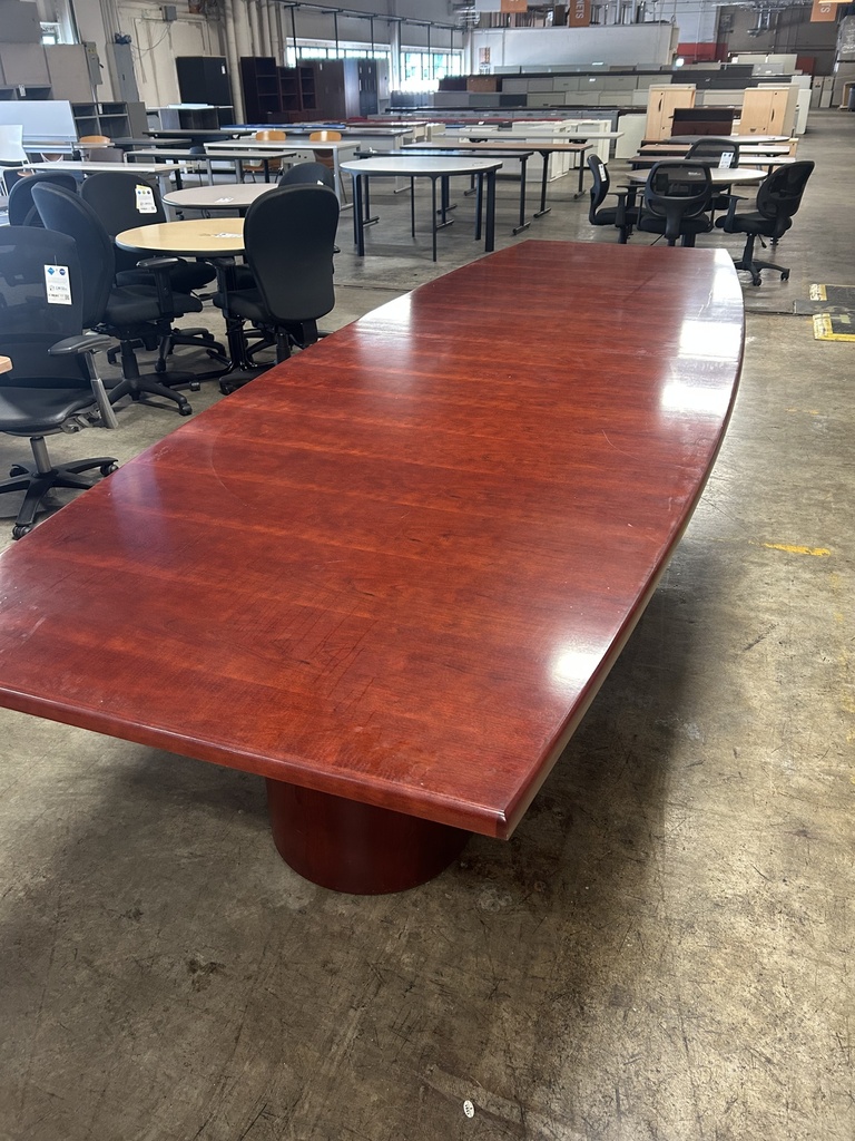 12' Gunlocke Boat Shaped Conference Table w/Drum Base - Mahogany 
