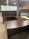 goSIT 71" LH Bowfront U Desk w/Hutch & Sgl B/F Ped - Walnut
