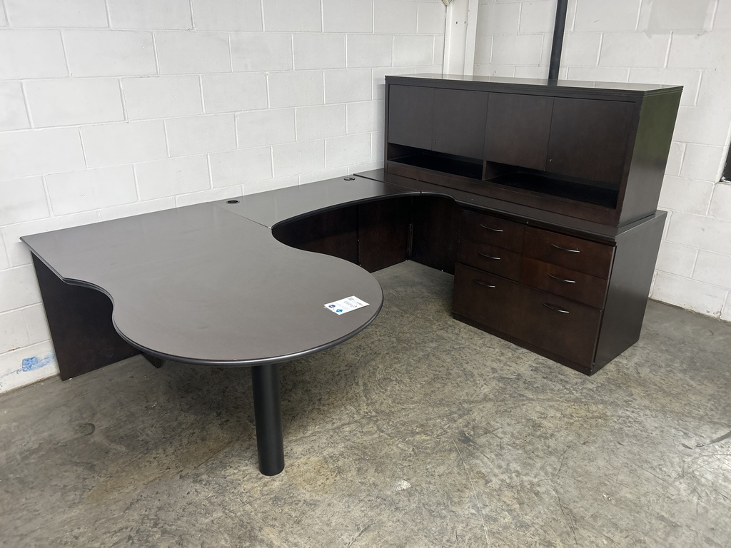 Espresso P-Top, U Shape Desk - 66x102- RH w/ Wall Mount Hutch