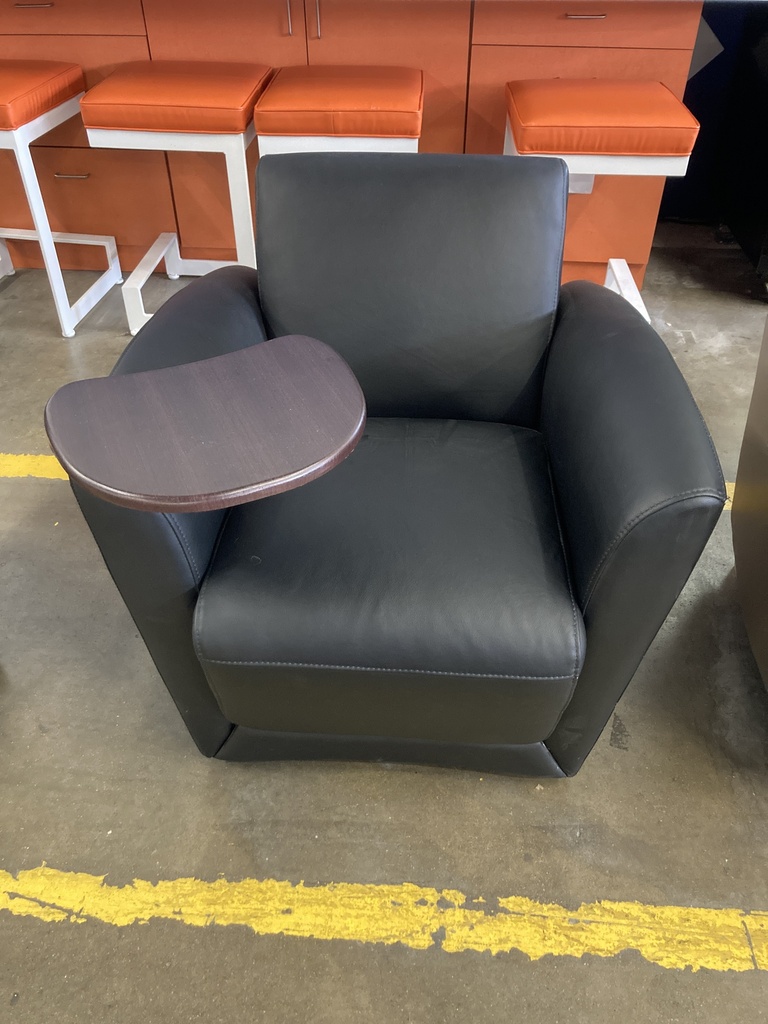 Lobby Chair With Swing Table Black Vinyl