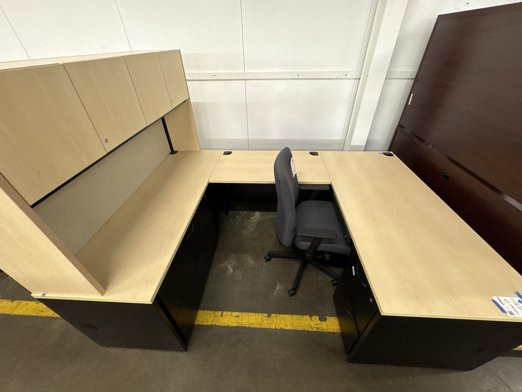 66x96 U-Group w/Hutch Lateral File & BBF (Black & Blonde) (reversible)