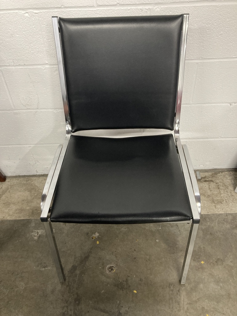 Black Vinyl Chrome Frame Stacking Chair No Arms