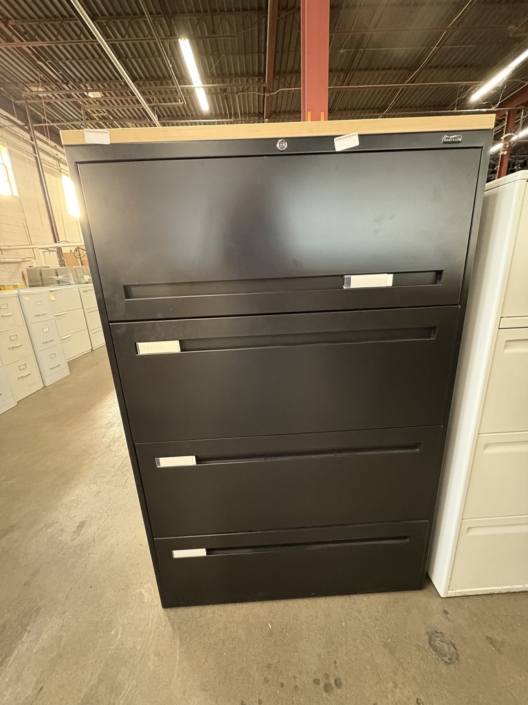 Teknion 4-Dr 36"w Lateral file in Black, with Maple laminate top