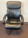 Lazy Boy Black Vinyl High Back Executive Chair with Arm Pads Mahogany Frame 