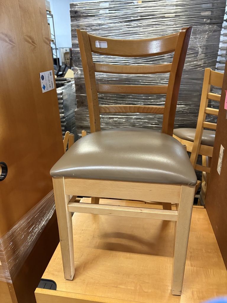 Shelby Williams Dining chair, Maple frame, Brown vinyl seat, armless