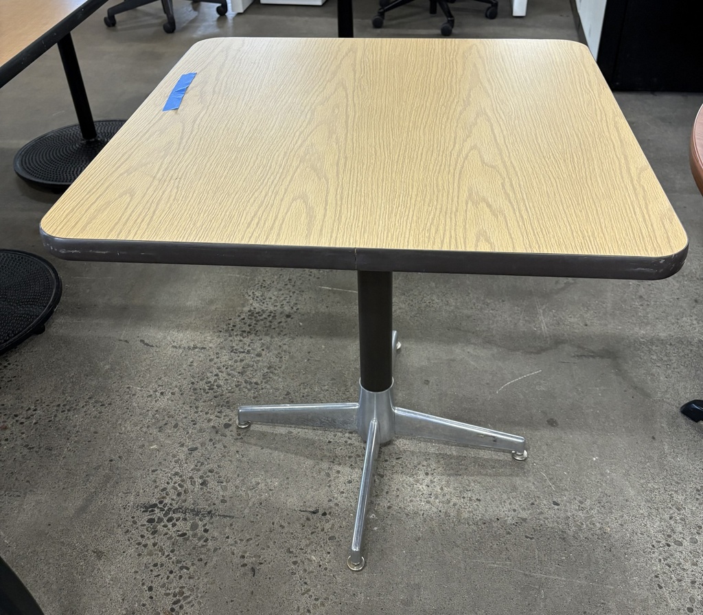 30" square breakroom table, lt oak top, black/chrome x base