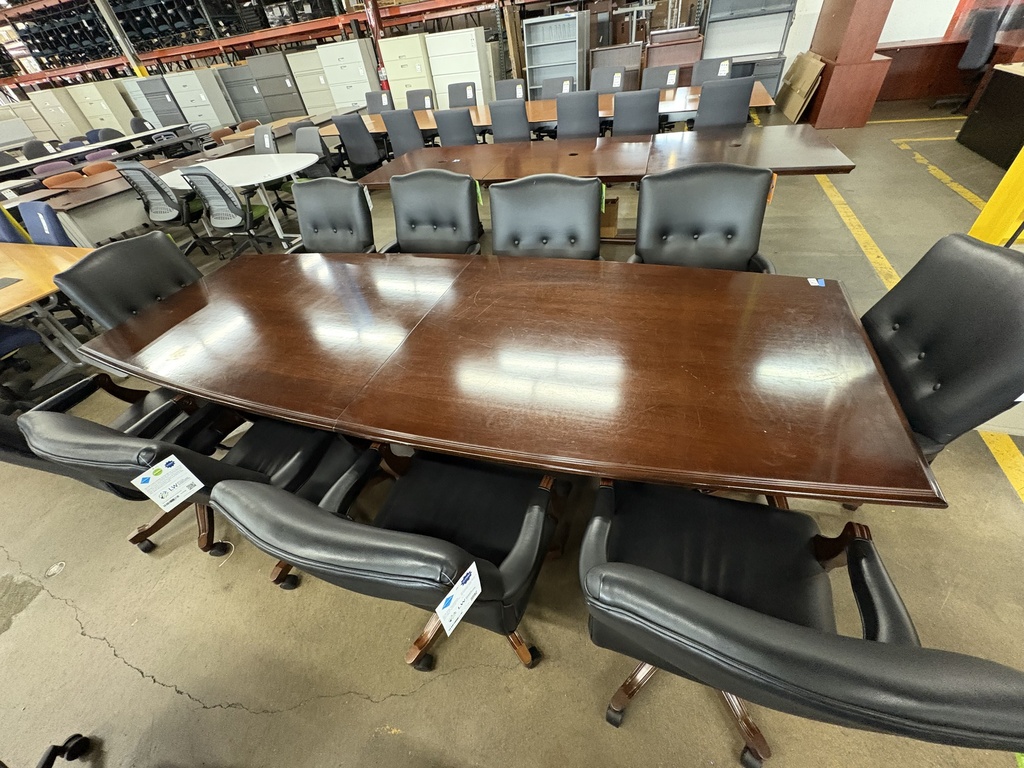 10' boatshape conference table, walnut veneer