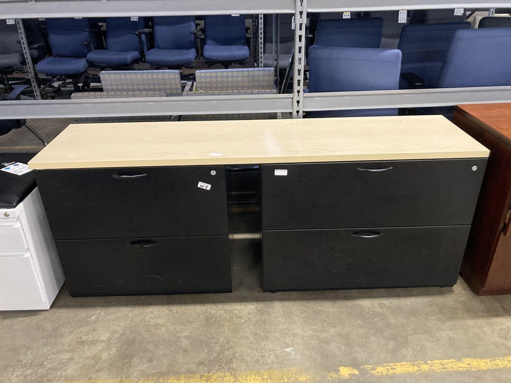 Teknion 72” Storage Credenza with Double Lateral File Blonde Laminate Top and Black Files  
