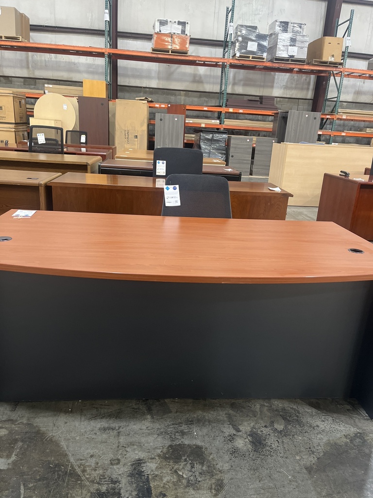 Cherry Top Grey Base Bow Front desk 72x36 