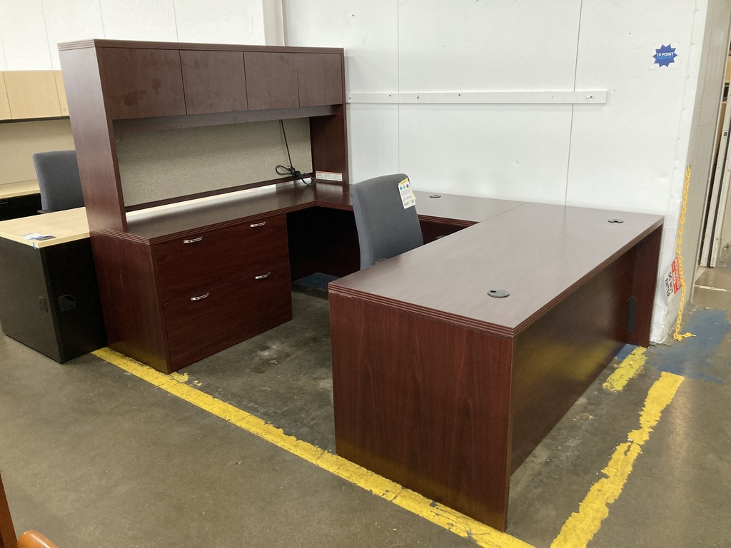 Hon Valido 30”x72” LH U group desk with lateral file BBF and hutch mahogany 