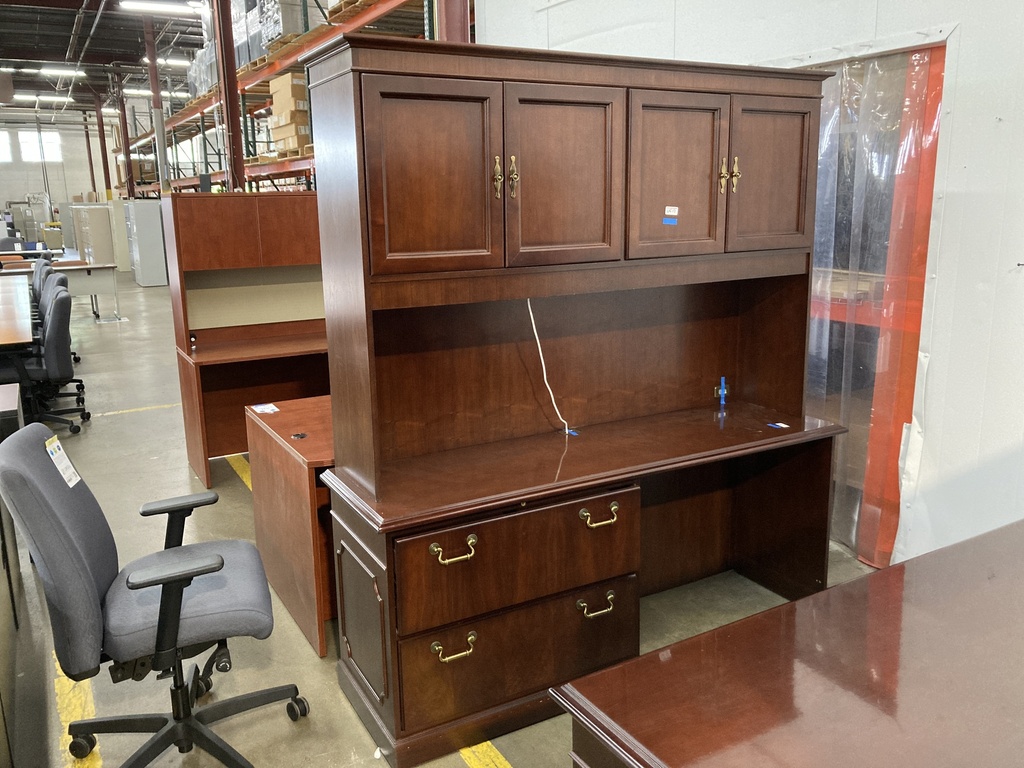 OFS sgl ped lateral file 21”x72” traditional credenza with hutch cherry 