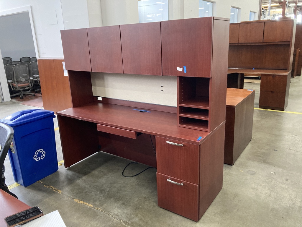 Maverick Sgl ped FF 24”x72” credenza with hutch cherry 