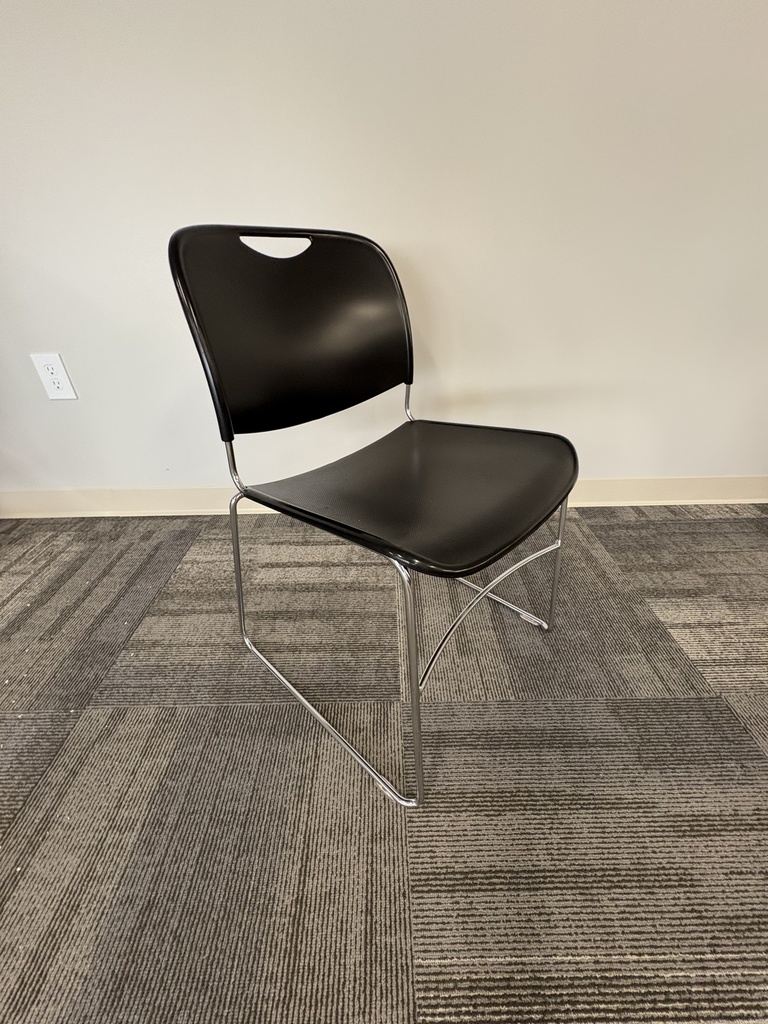Plastic stackable side chair armless black and chrome 