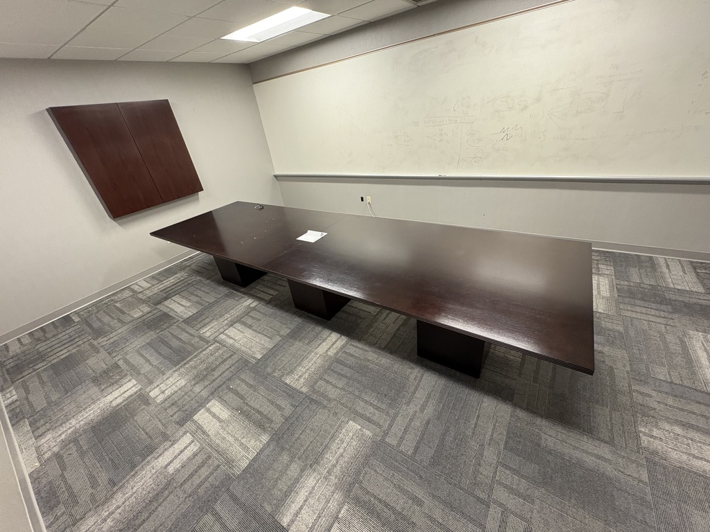 JSI square conference table 48”x160” espresso with square bases with power 