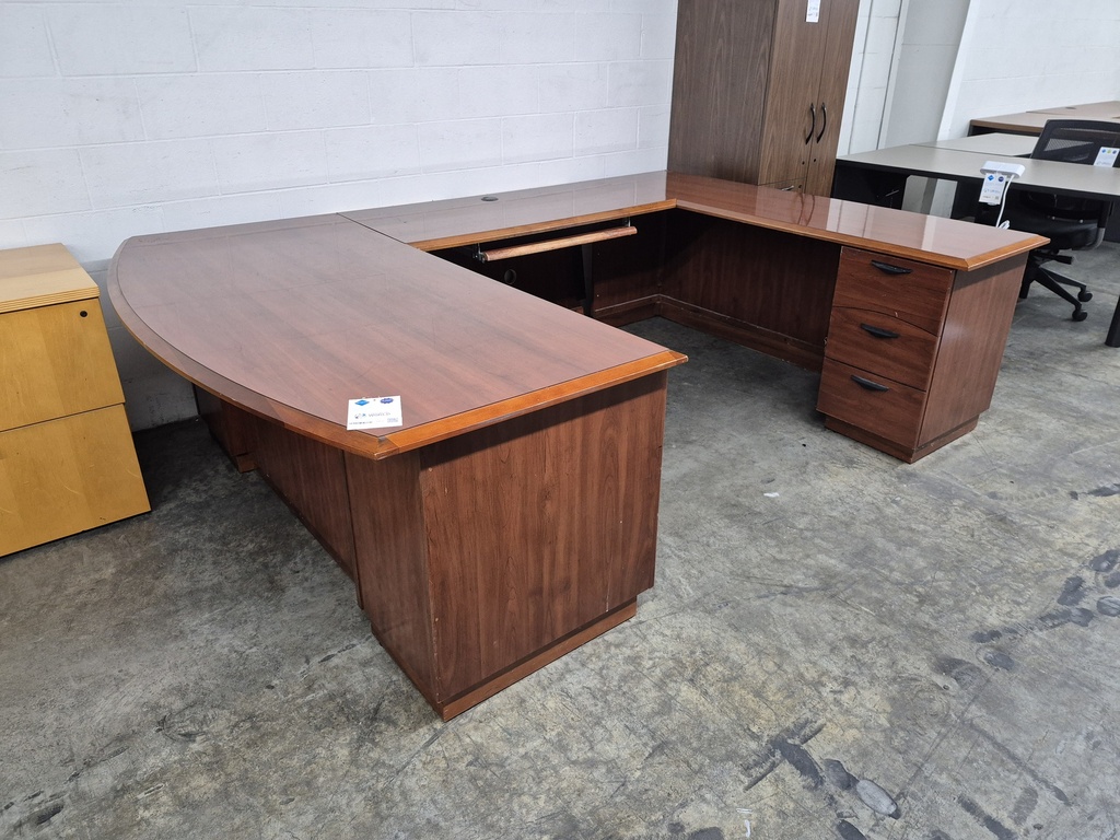36x71 Bow Front U Shape Desk - RH, Dbl Ped, Cherry Veneer
