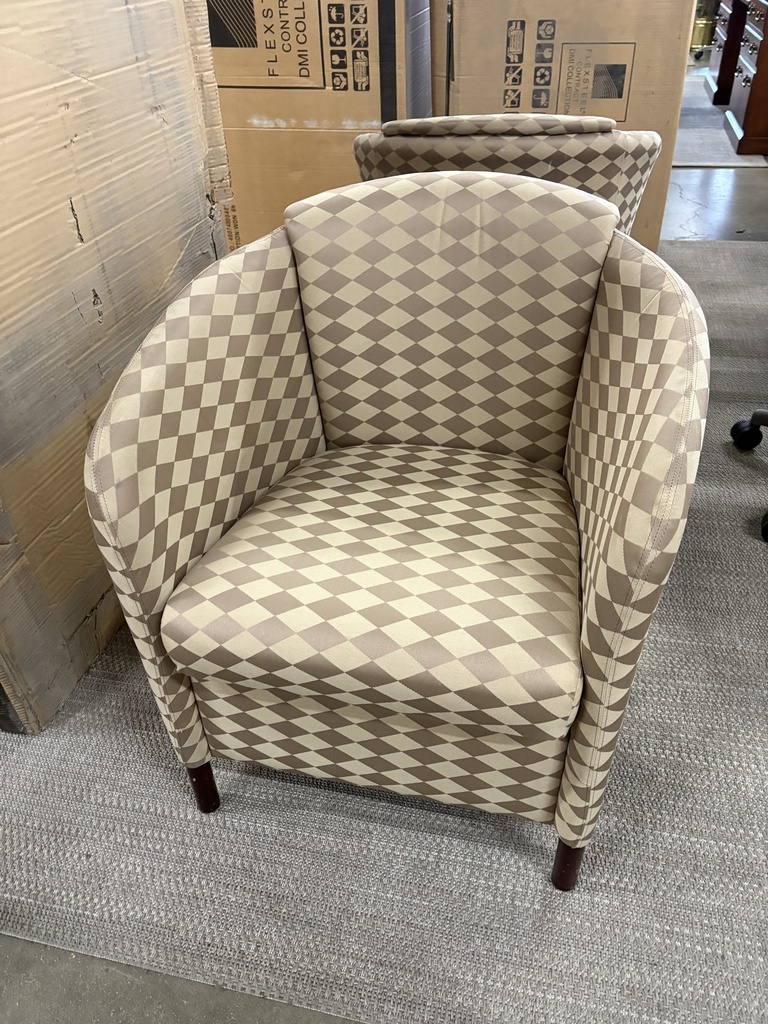 Diamond pattern arm chair cream and brown 