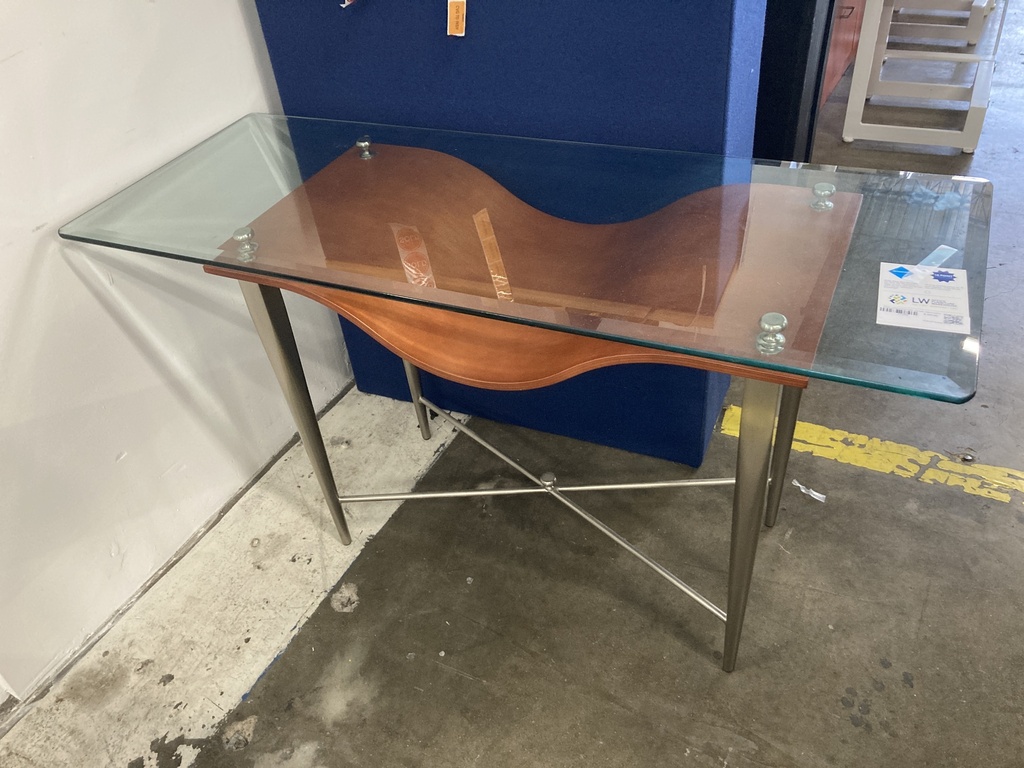 20x48 Contemporary Glass Top Side Table (Cherry) 