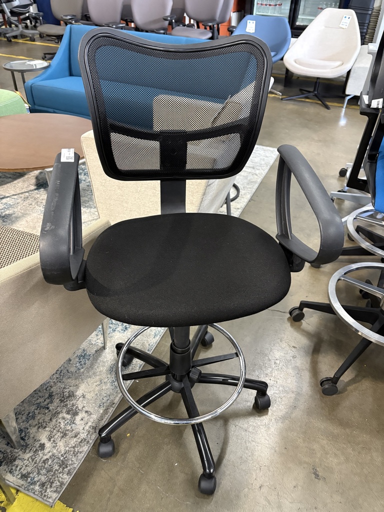 Global Black Stool on Casters, Fixed Arms 