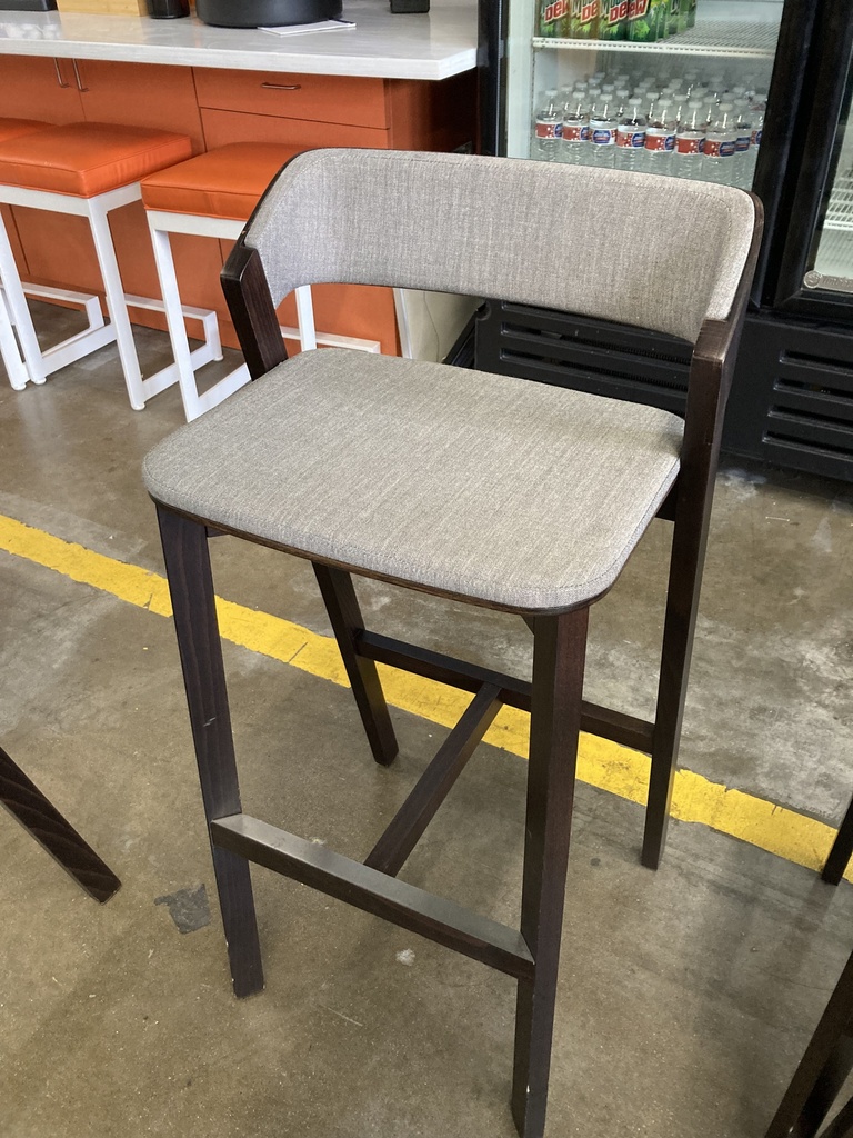 Bar Height Espresso Stool with Grey Fabric Seat