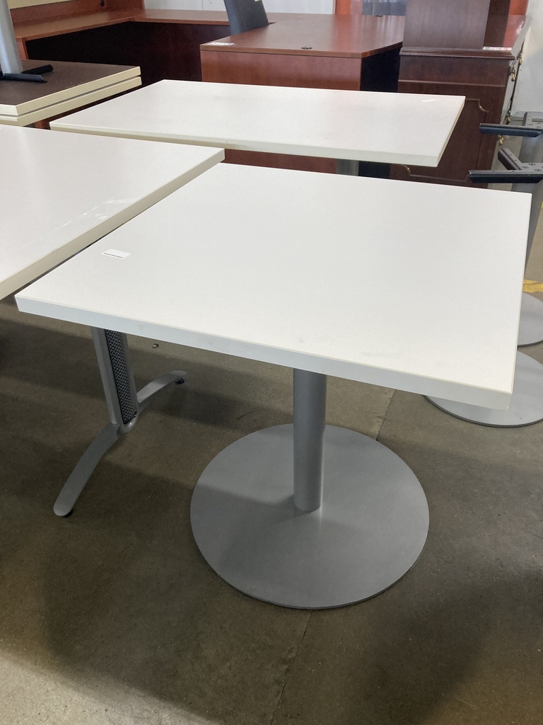 30" Square Table, White, Disk Base 