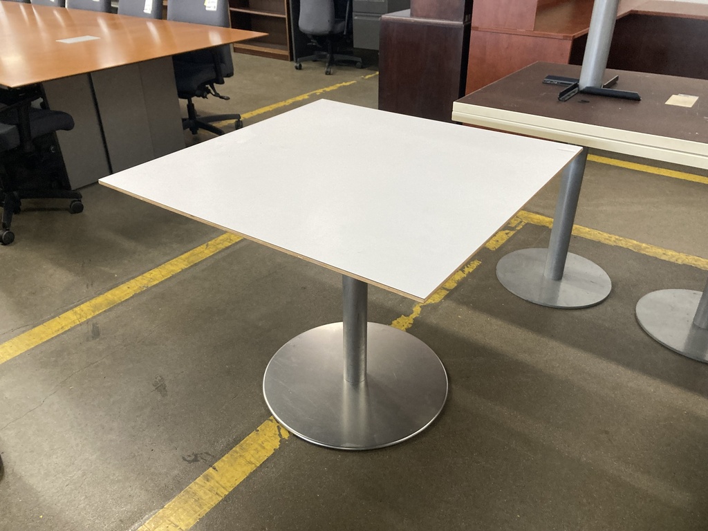 36" Square Table, White, Disk Base