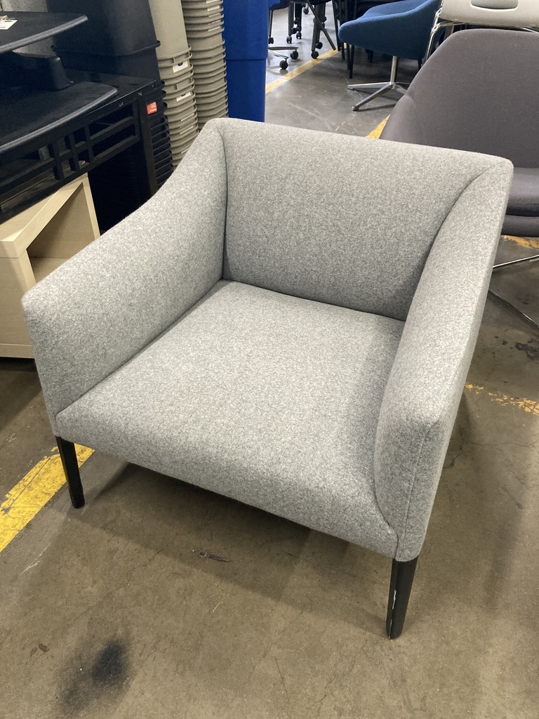 Andreu World Arm Chair, Grey Fabric, Black Legs. 