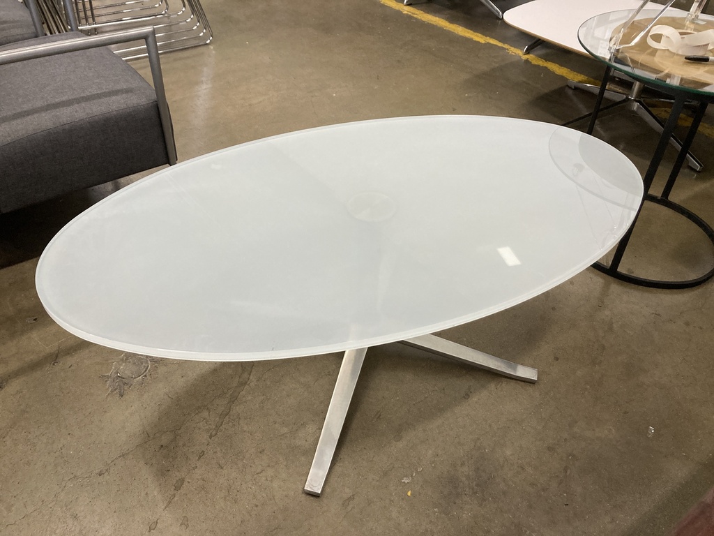48"x27" Oval Frosted Glass Coffee Table, Chrome Base