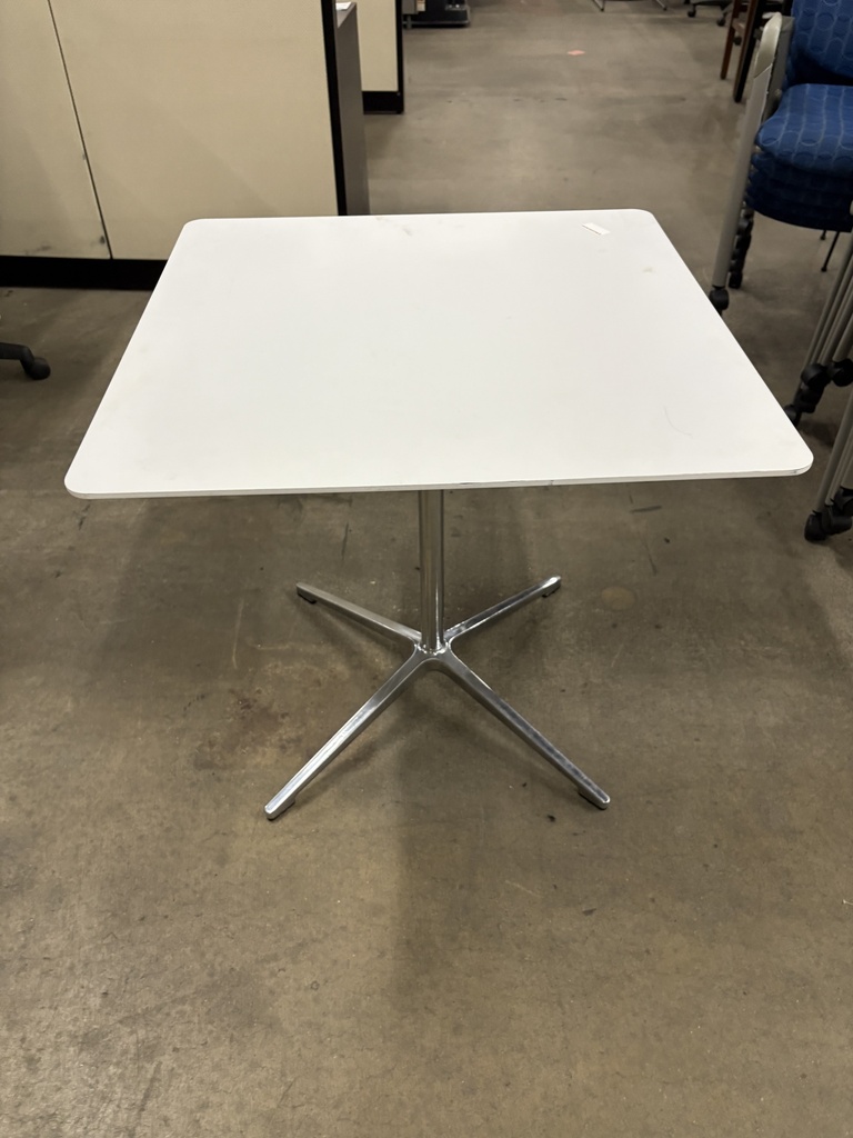 30" Square Meeting table, White laminate, polished aluminum base