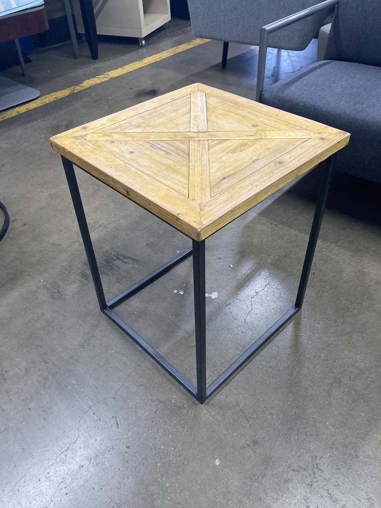 17" Square Side Table, Natural Wood, Black Base