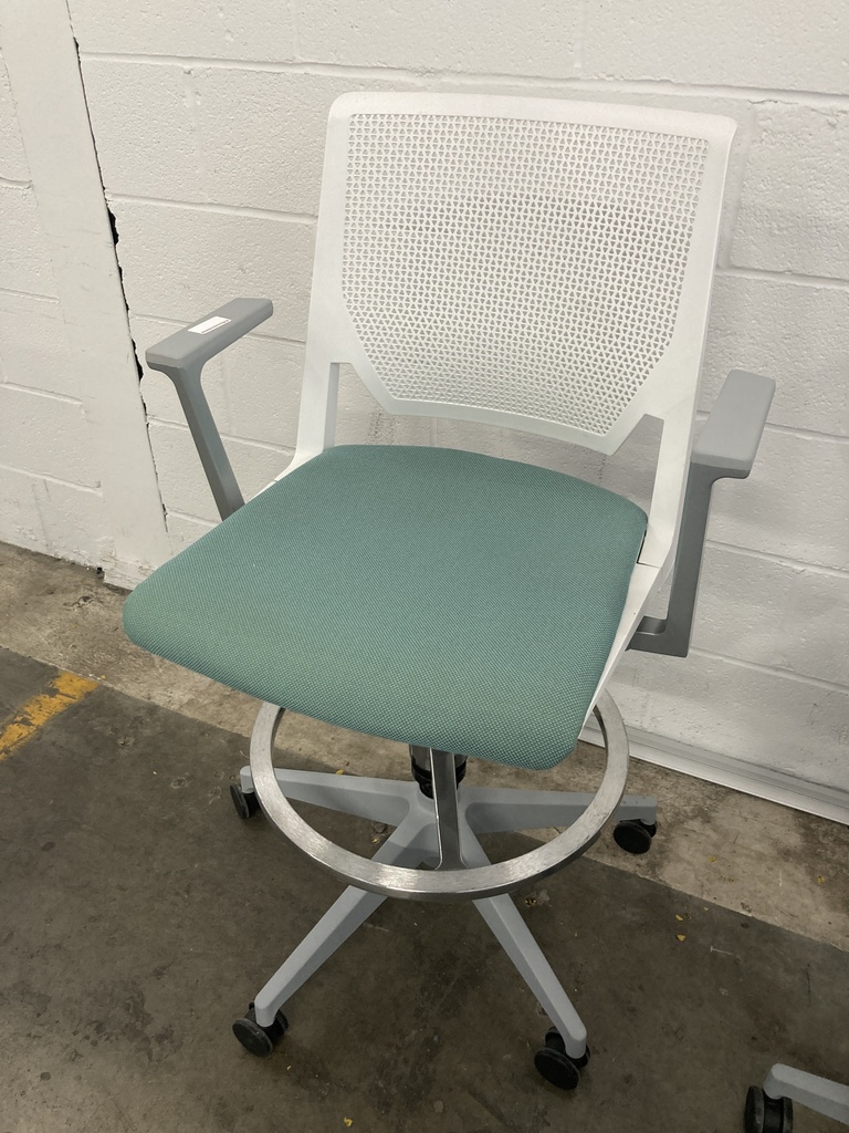 Haworth Very Stool on Casters, Fixed Arms, White and Green