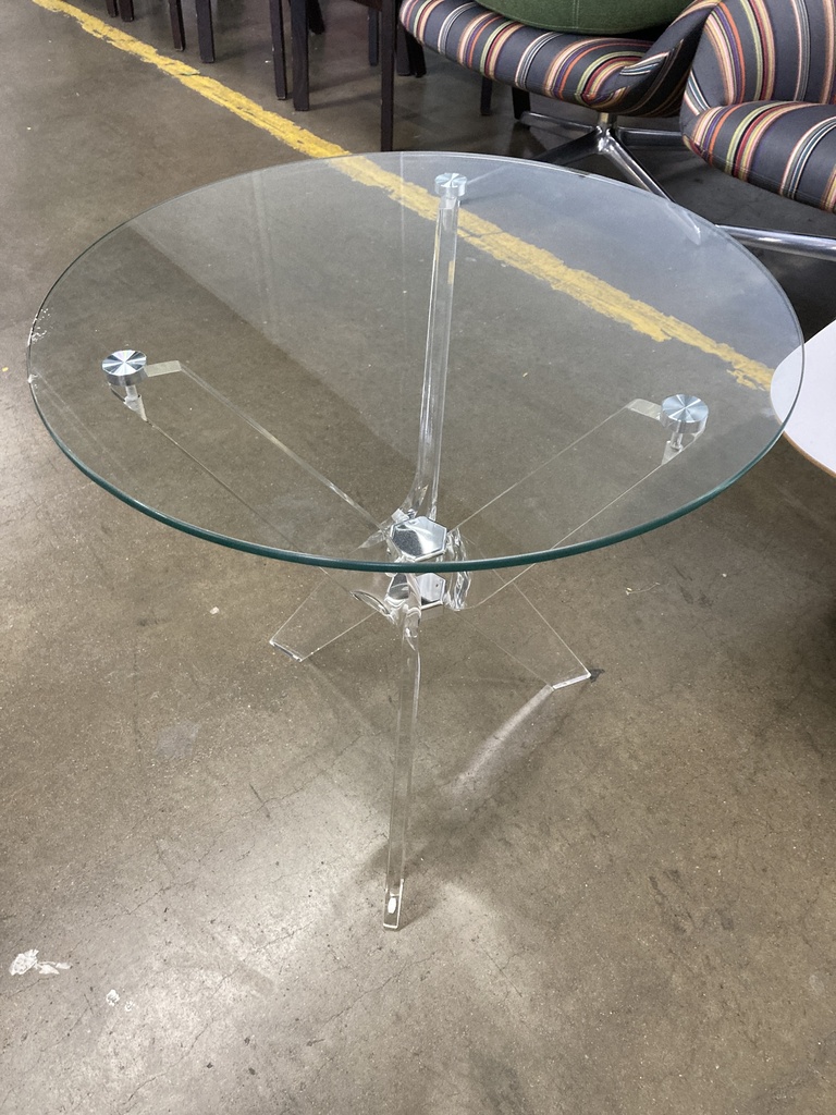22” Glass Top, Acrylic Legs, Side Table
