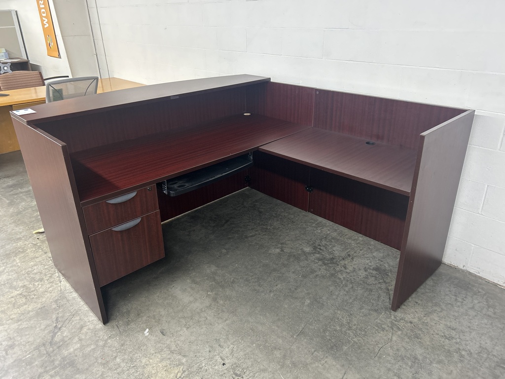 Mahogany 72" L Shape Reception Unit -Sgl Ped