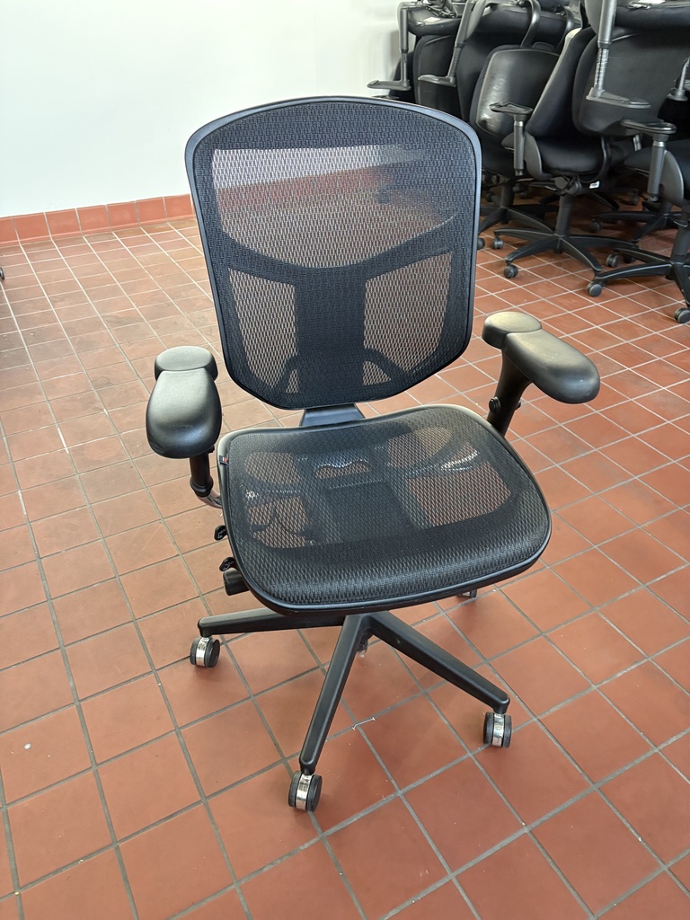 Black Task chair, mesh seat & back, adjustable arms, black frame