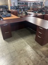 72x74 LH L Shape Desk / Dbl Full Ped - Mahogany 