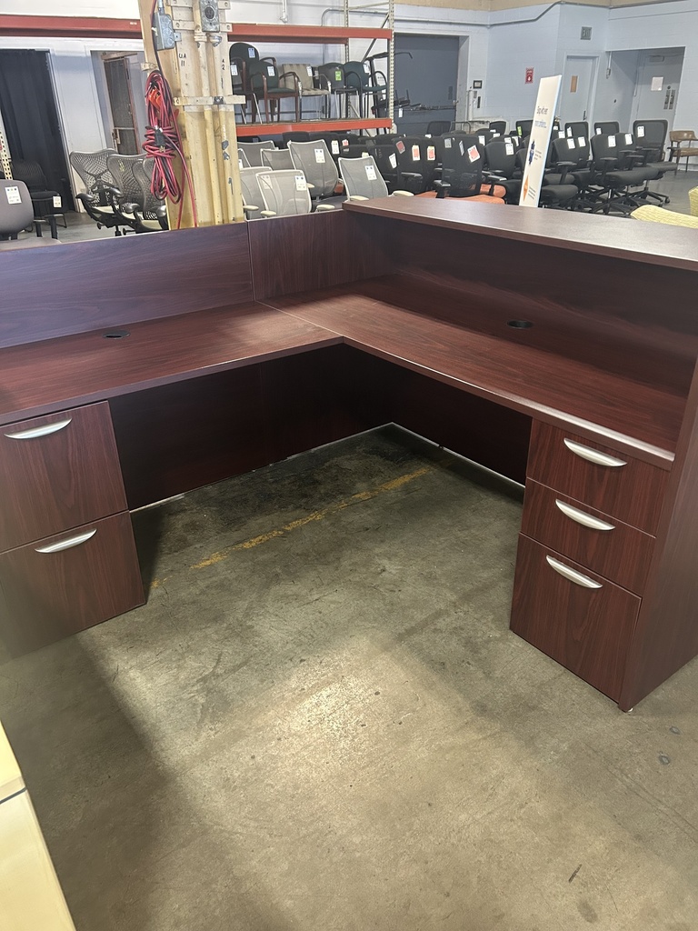 72x78 LH Reception Desk / Dbl Full Ped - Mahogany